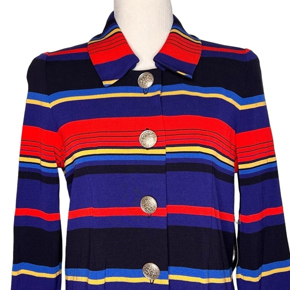 Mislook Striped Color Block Tailored Long Knit Jacket Size M NWT Chunky Button - Picture 3 of 14